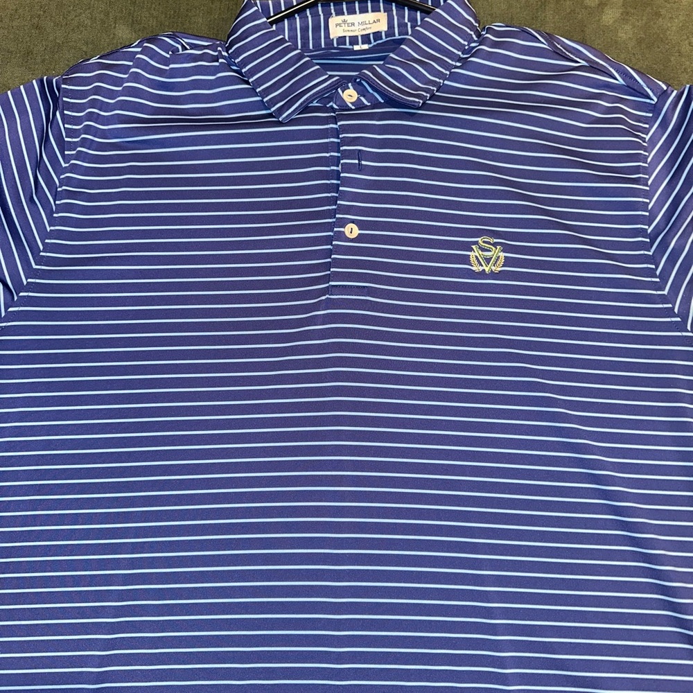 Peter Millar Navy and White Striped Polo